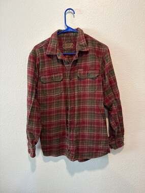 Orvis Men's Heavyweight Flannel Shirt Red Green Plaid Size M